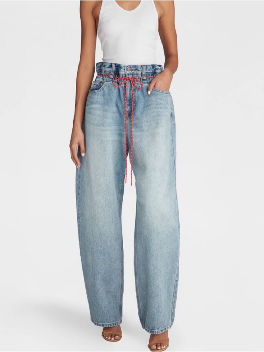 KBB by KAHLANA Women's Barrel Leg 'The Paper Bag Jean' - Light Wash